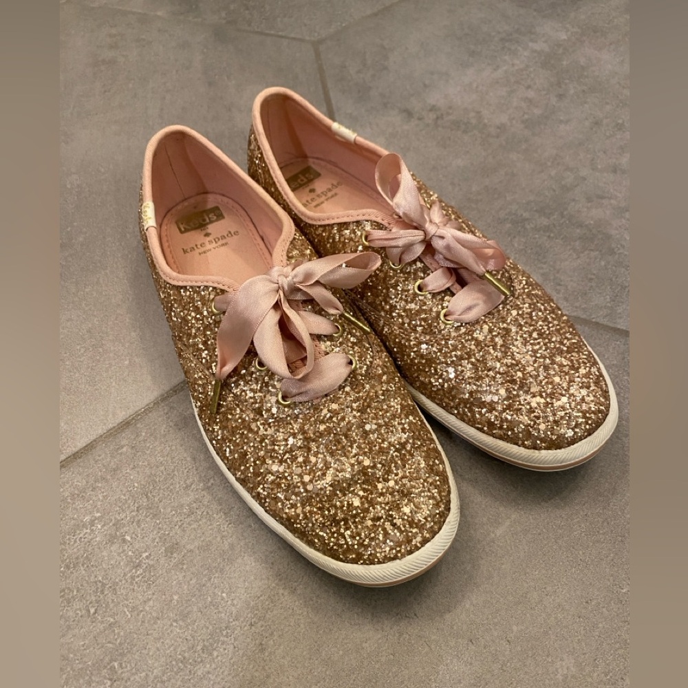 Keds x Kate Spade Gold Glitter Sneakers with Pink Accents